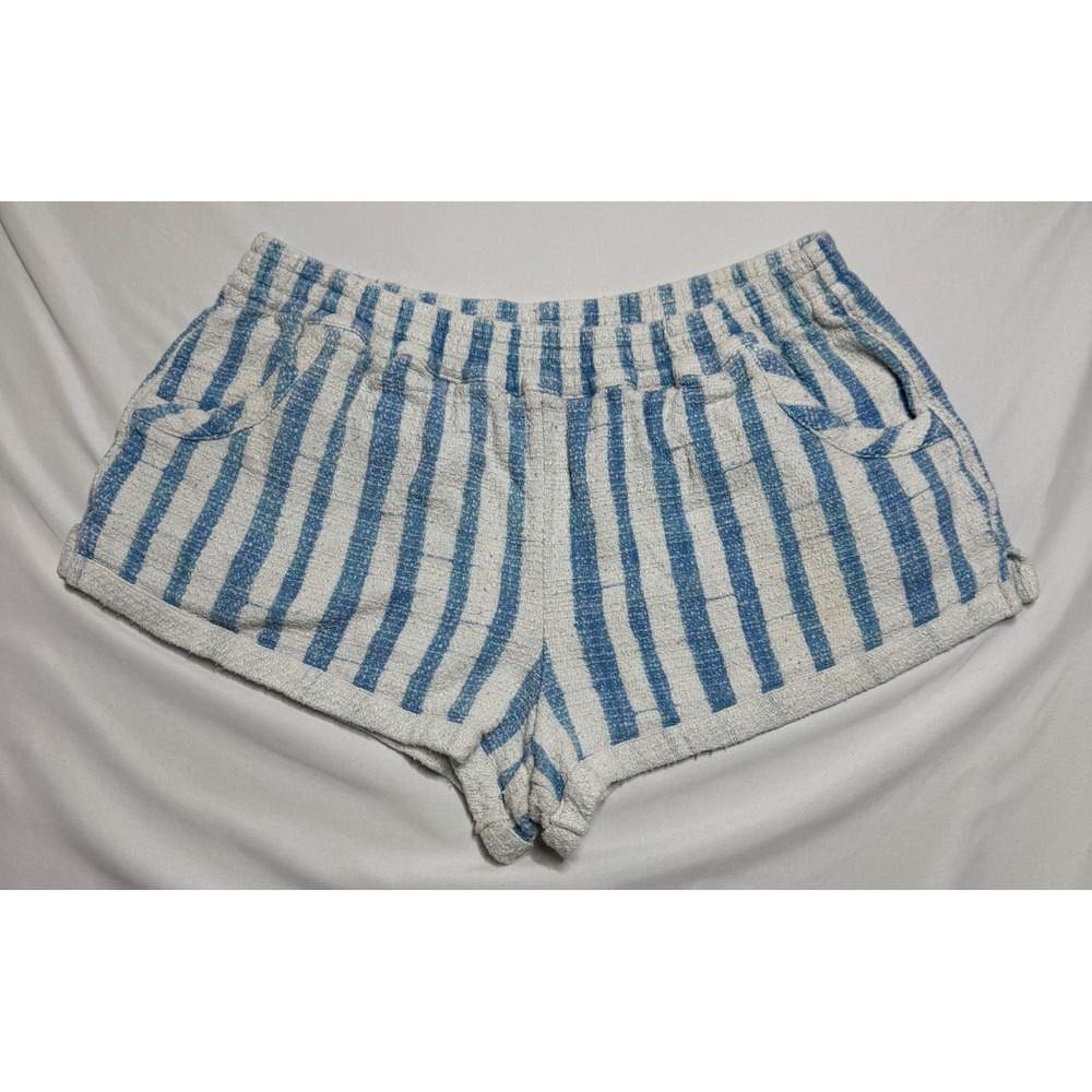 Anthropologie Lilka Blue White Striped Cotton Shorts Terry Cloth Lounge Womens M